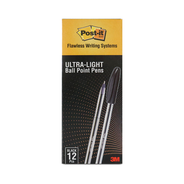 POST-IT LOW VISCOSITY BALL PEN BOX OF 12  BLACK