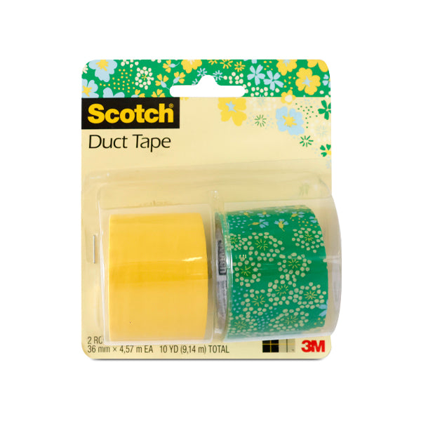 905 2PK SCOTCH DUCT TAPE GREEN FLORAL and YELLOW 1.42INX5YD