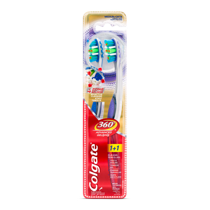 COLGATE - 360 ADVANCED MEDIUM TOOTHBRUSH VALUE PACK -2pk - 360 Advanced Medium 1+1 - Holdnshop