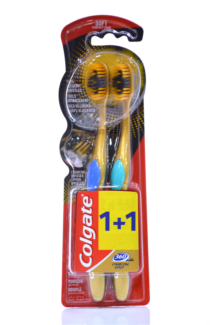 COLGATE - 360 CHARCOAL GOLD SOFT TOOTHBRUSH MULTIPACK - 2pk - 360 Charcoal Gold Soft 1+1 - Holdnshop