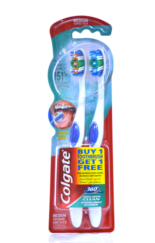 COLGATE - 360 MEDIUM TOOTHBRUSH MULTIPACK - 2pk - 360 Whole Mouth Clean Medium 1+1 - Holdnshop