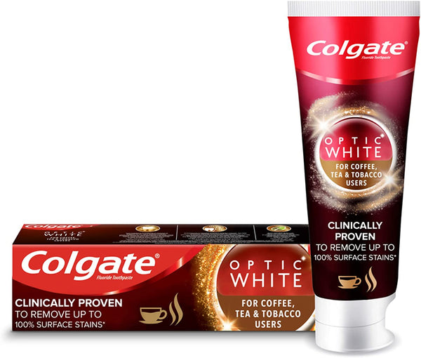 Colgate Optic White for Coffee, Tea and Tobacco Users, Teeth Whitening Toothpaste, 75mL