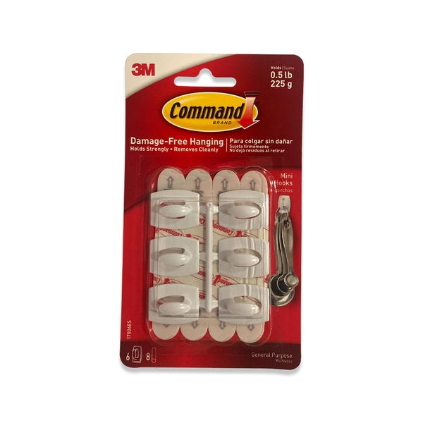 COMMAND MINI HOOKS (6 CLEAR HOOKS 8 STRIPS)