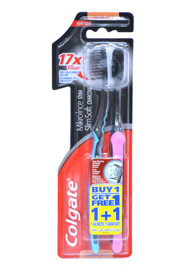 COLGATE - SLIM SOFT CHARCOAL TOOTHBRUSH MULTIPACK - 2pk - Ss Charcoal Twinpack - Holdnshop